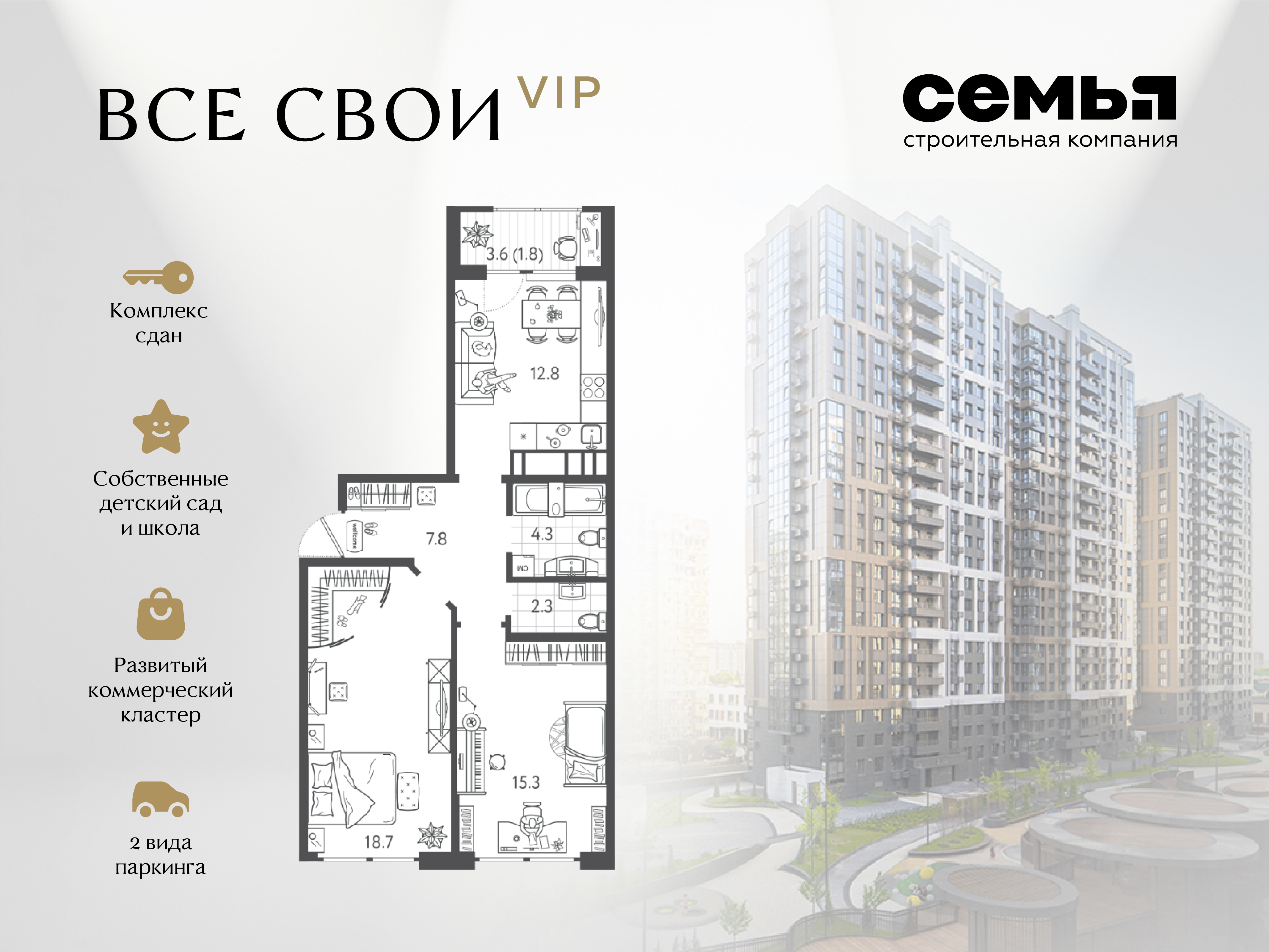 Планировка 2-комн. в ЖК «Все свои»