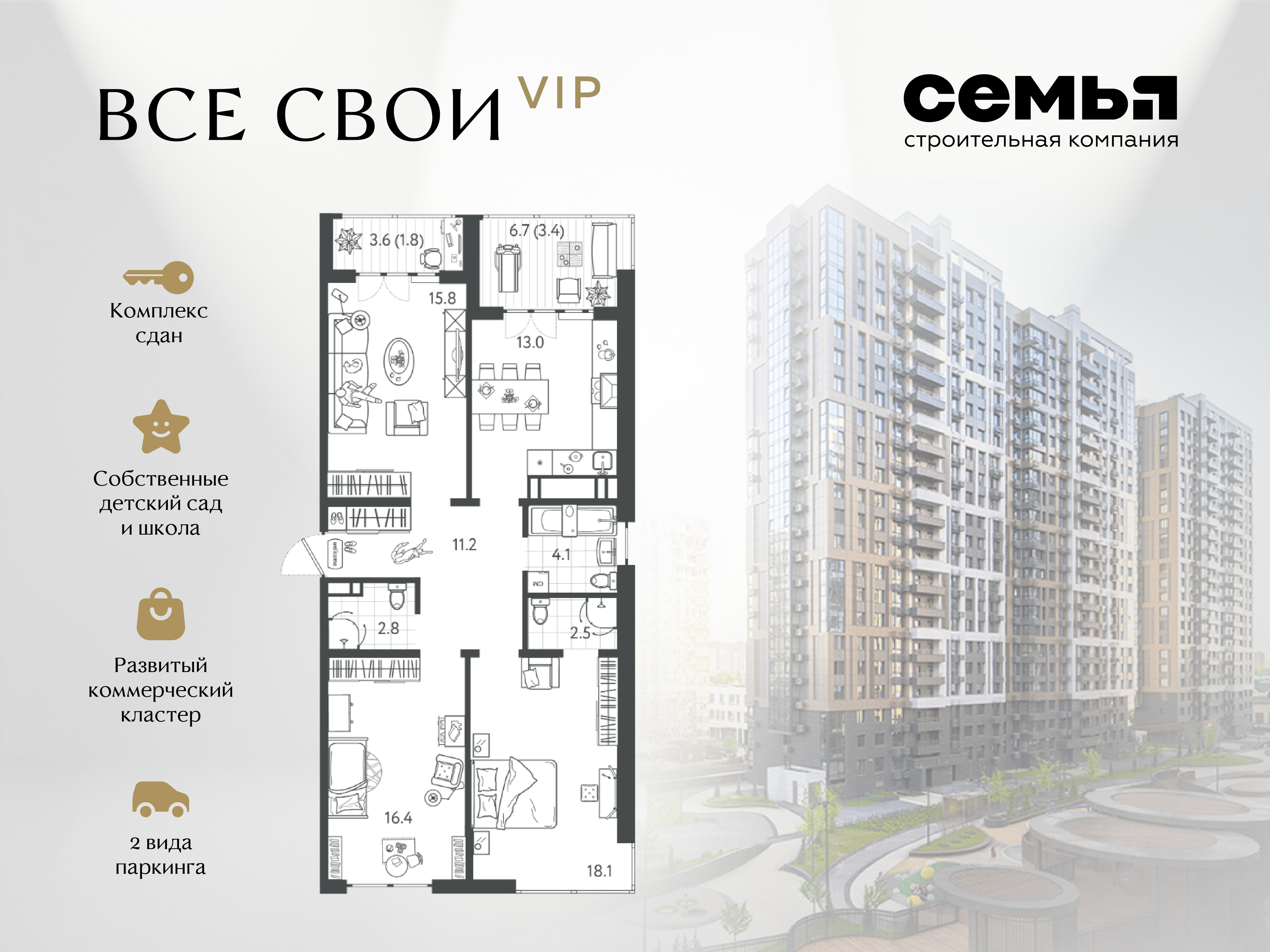 Планировка 3-комн. в ЖК «Все свои»
