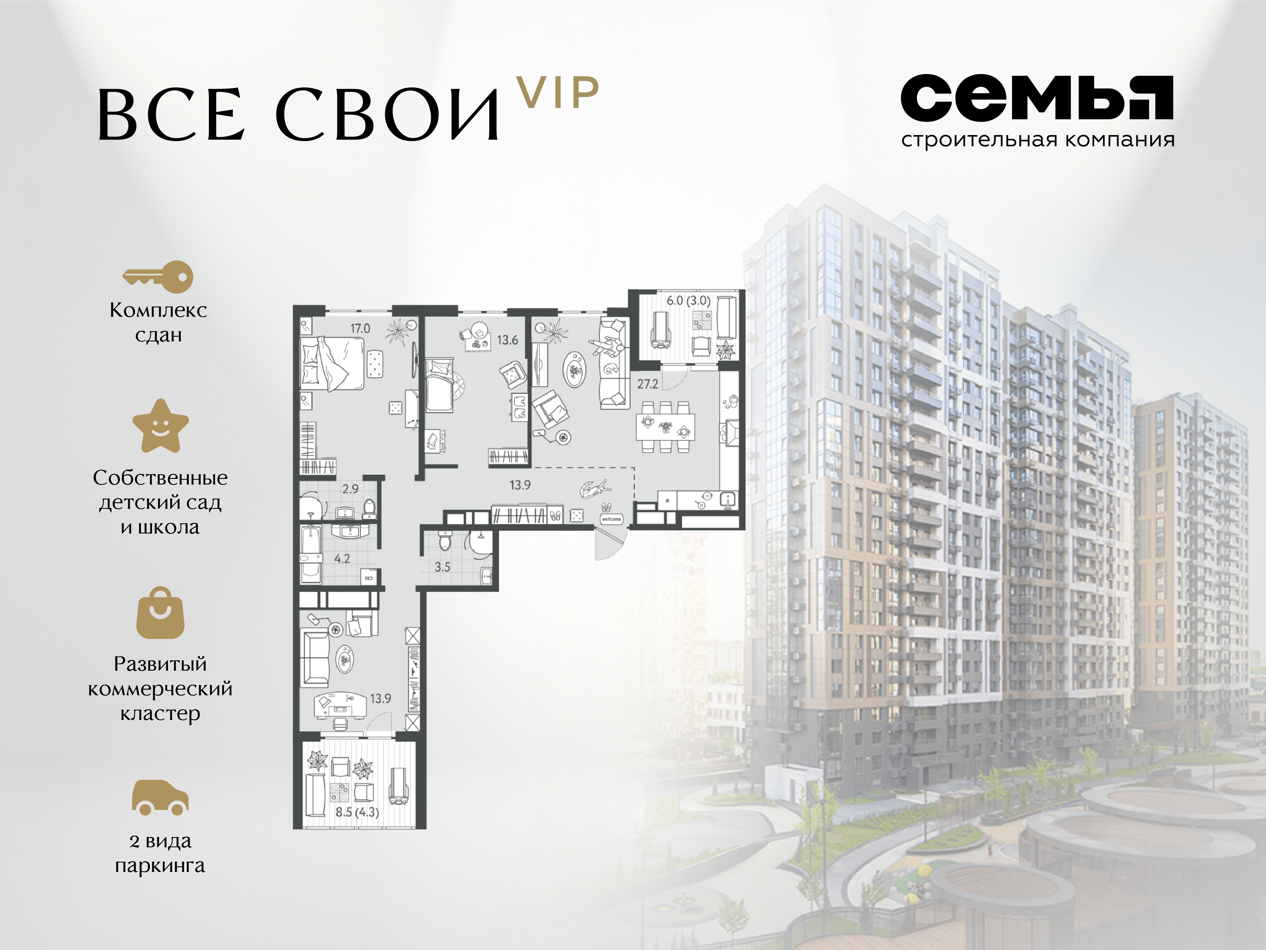Планировка 3-евро в ЖК «Все свои»