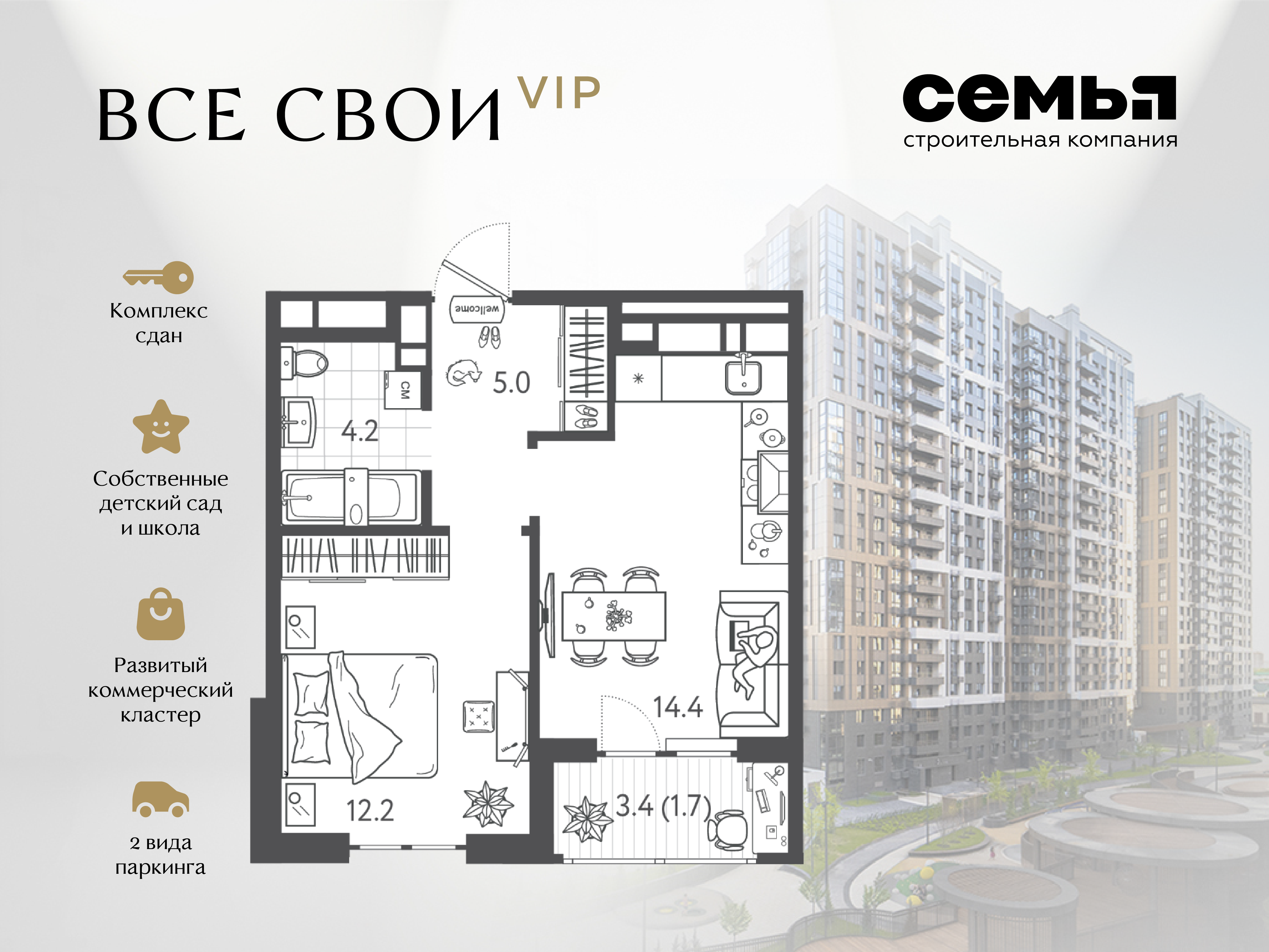 Планировка 1-комн. в ЖК «Все свои»