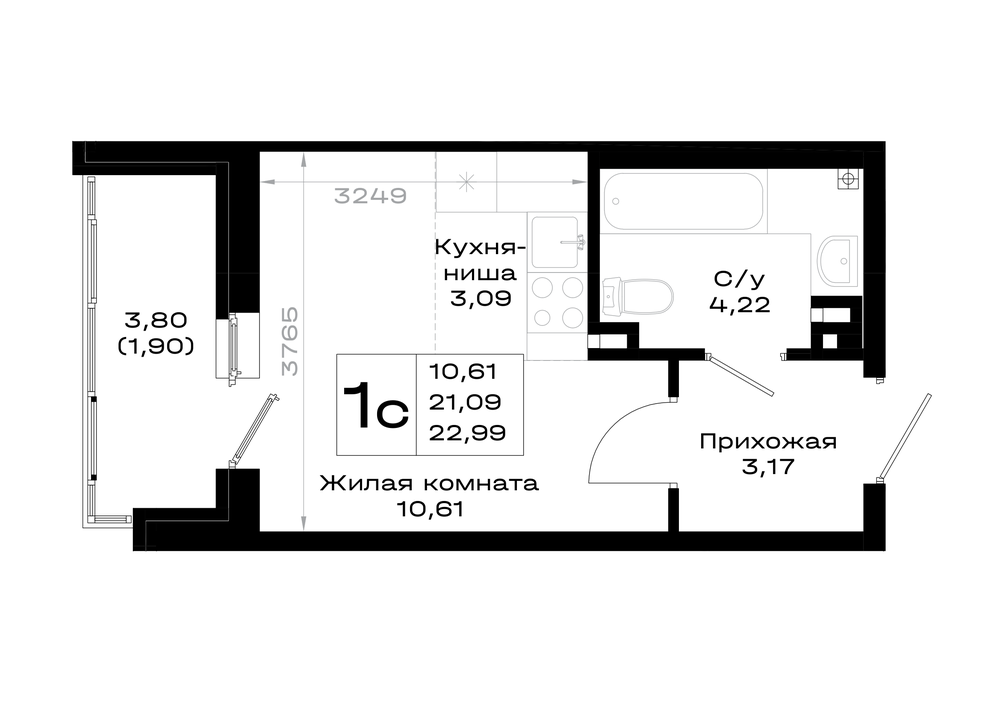 Планировка Студия в ЖК «Октябрь Парк»