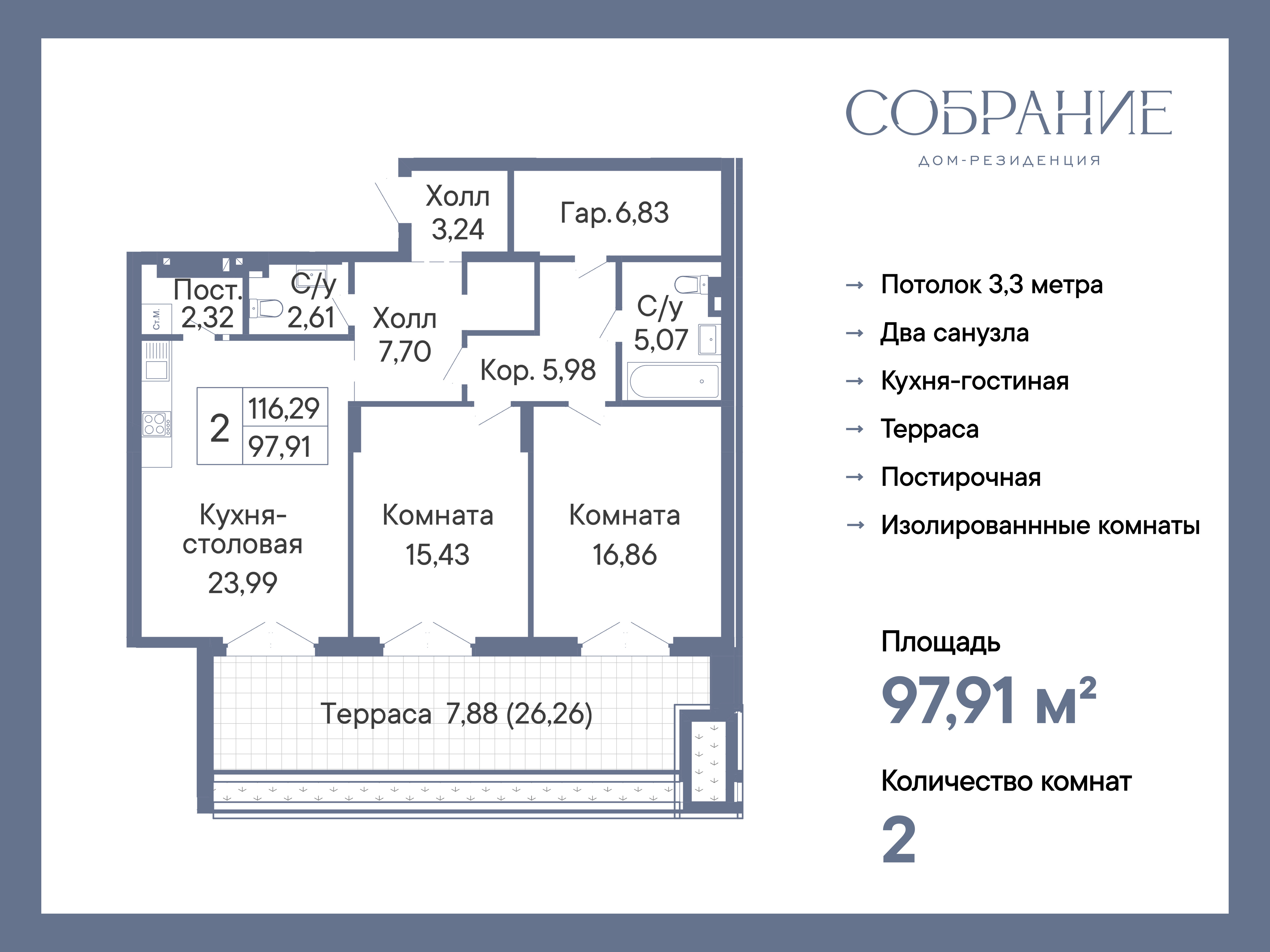 Планировка 3-евро в ЖК «Собрание»