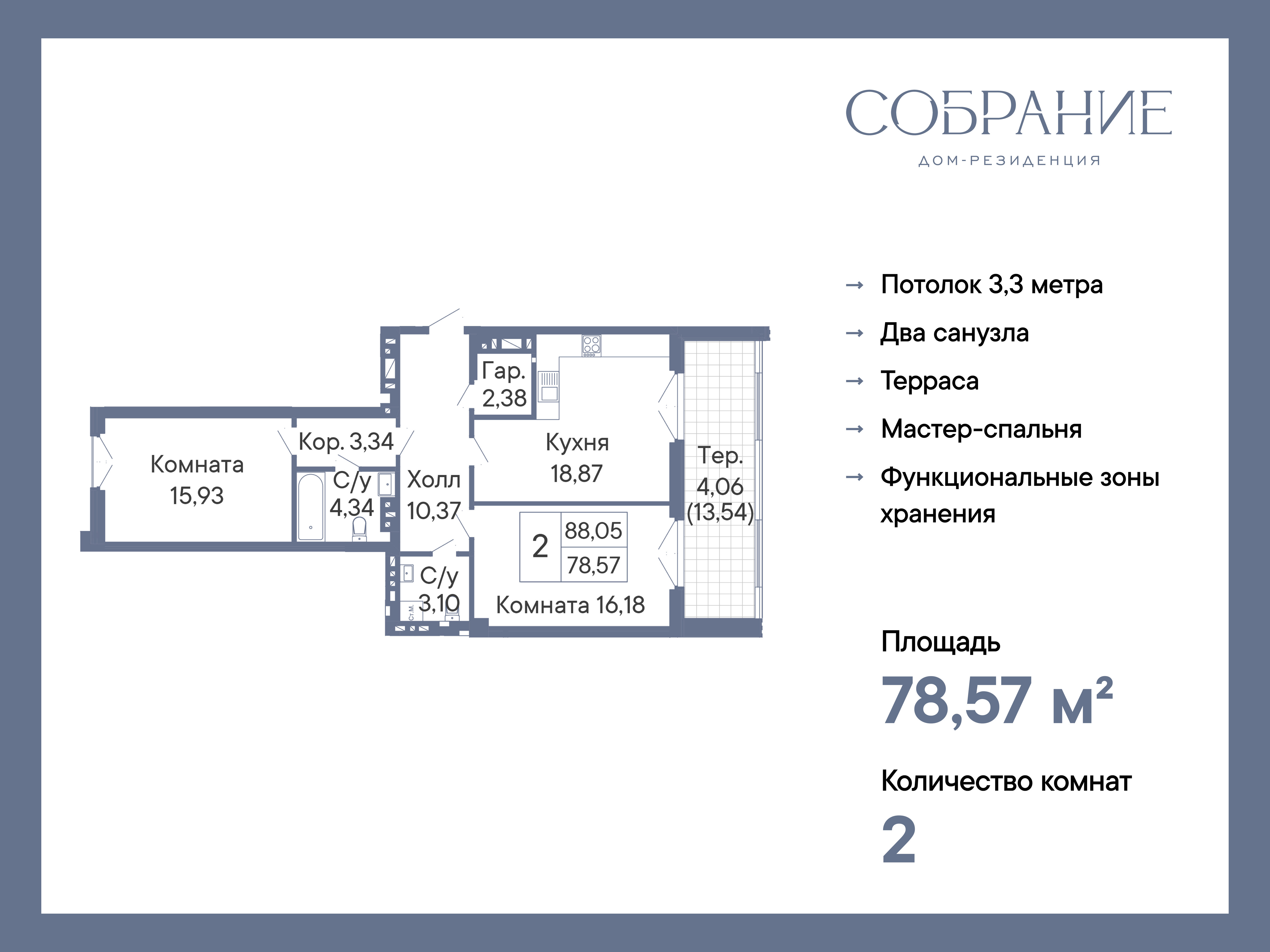 Планировка 3-евро в ЖК «Собрание»