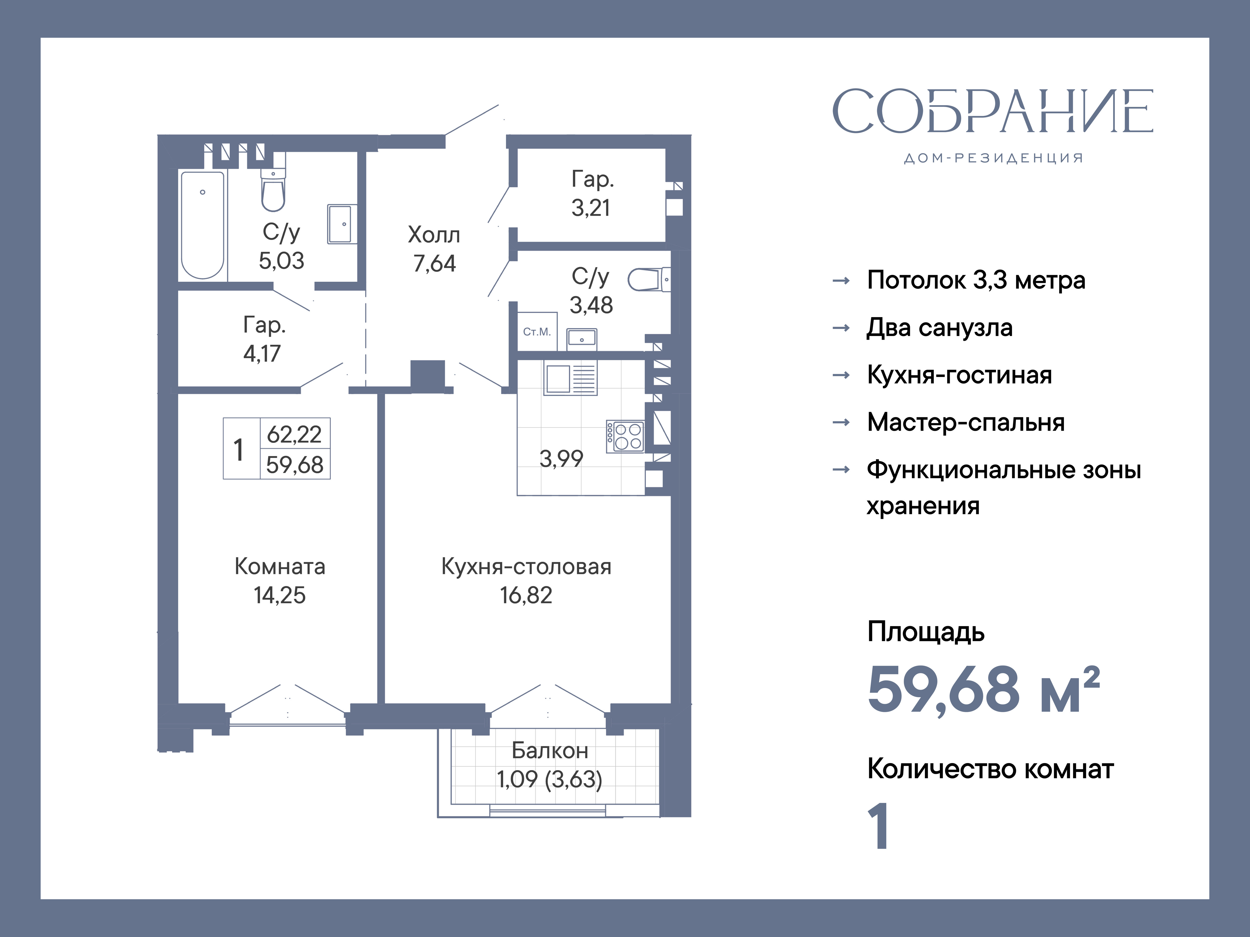 Планировка 2-евро в ЖК «Собрание»