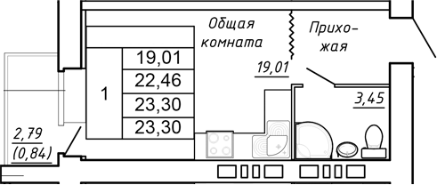 Планировка Студия в ЖК «Сиреневый квартал»