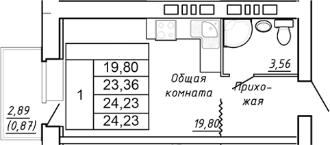 Планировка Студия в ЖК «Сиреневый квартал»
