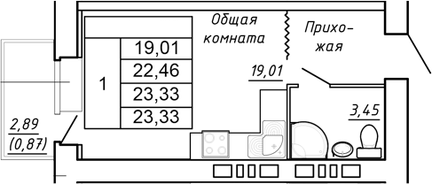 Планировка Студия в ЖК «Сиреневый квартал»
