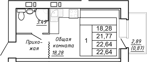 Планировка Студия в ЖК «Сиреневый квартал»