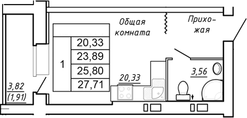 Планировка Студия в ЖК «Сиреневый квартал»