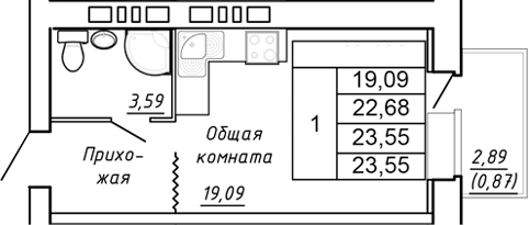 Планировка Студия в ЖК «Сиреневый квартал»