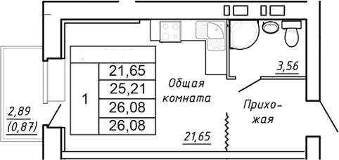 Планировка Студия в ЖК «Сиреневый квартал»