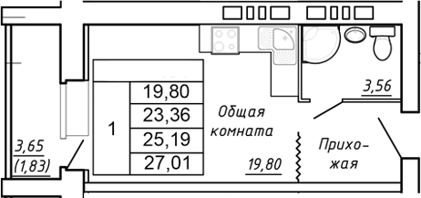 Планировка Студия в ЖК «Сиреневый квартал»