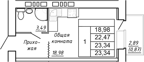 Планировка Студия в ЖК «Сиреневый квартал»