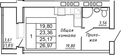 Планировка Студия в ЖК «Сиреневый квартал»