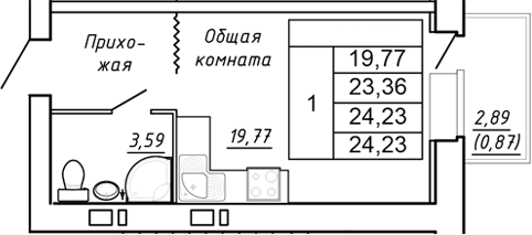 Планировка Студия в ЖК «Сиреневый квартал»