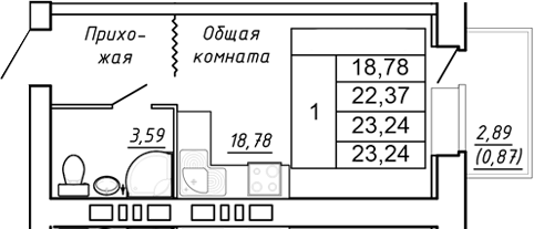 Планировка Студия в ЖК «Сиреневый квартал»