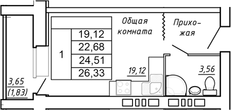 Планировка Студия в ЖК «Сиреневый квартал»