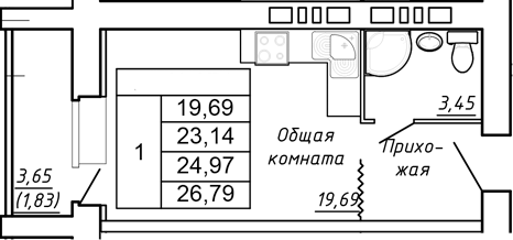 Планировка Студия в ЖК «Сиреневый квартал»