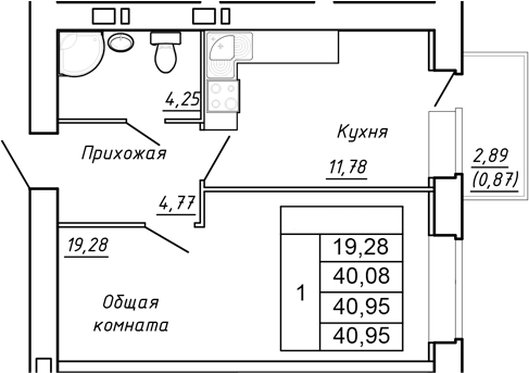 Планировка Студия в ЖК «Сиреневый квартал»