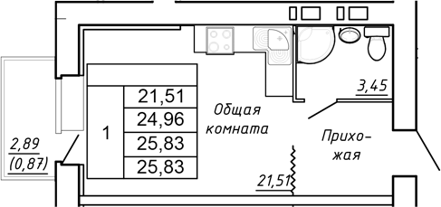 Планировка Студия в ЖК «Сиреневый квартал»
