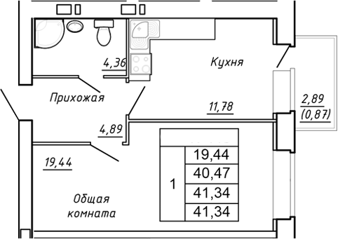 Планировка Студия в ЖК «Сиреневый квартал»