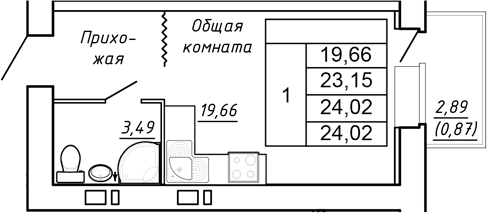 Планировка Студия в ЖК «Сиреневый квартал»