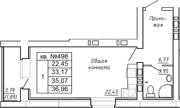 Планировка Студия в ЖК «Сиреневый квартал»