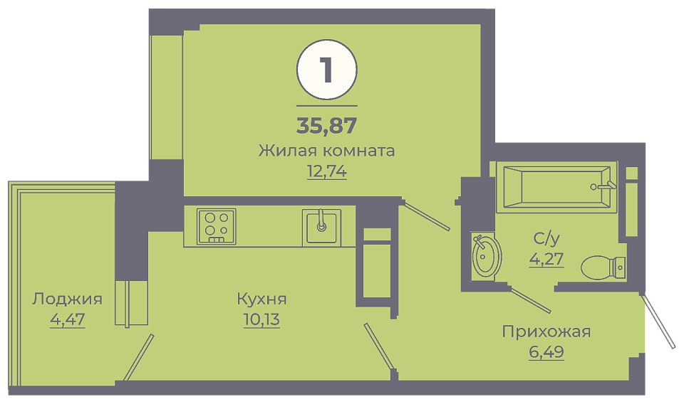 Планировка 1-комн. в ЖК «Сокольники»