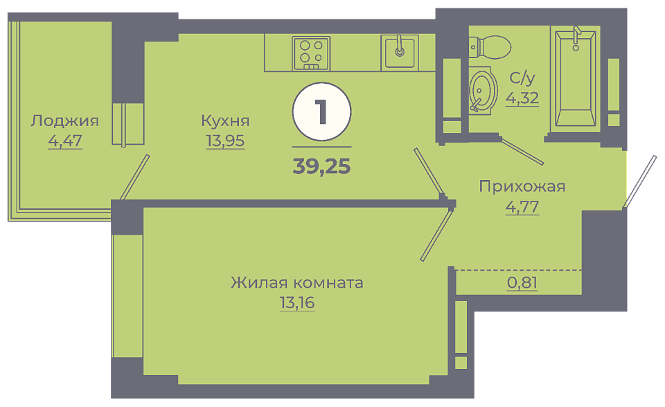 Планировка 1-комн. в ЖК «Сокольники»