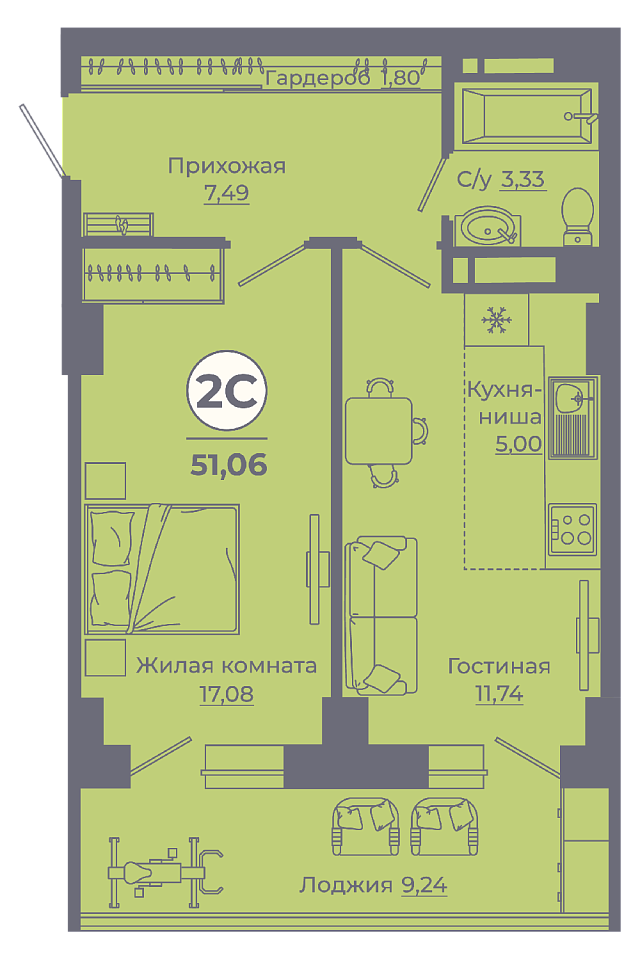 Планировка Студия в ЖК «Сокольники»