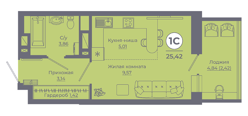 Планировка Студия в ЖК «Сокольники»