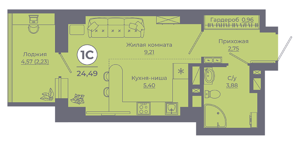 Планировка Студия в ЖК «Сокольники»