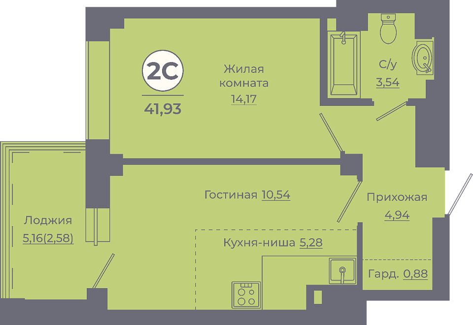 Планировка 2-евро в ЖК «Сокольники»