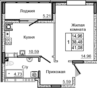 Планировка 1-комн. в ЖК «Донской»