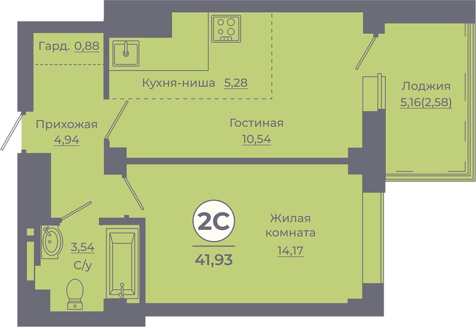 Планировка 2-евро в ЖК «Сокольники»