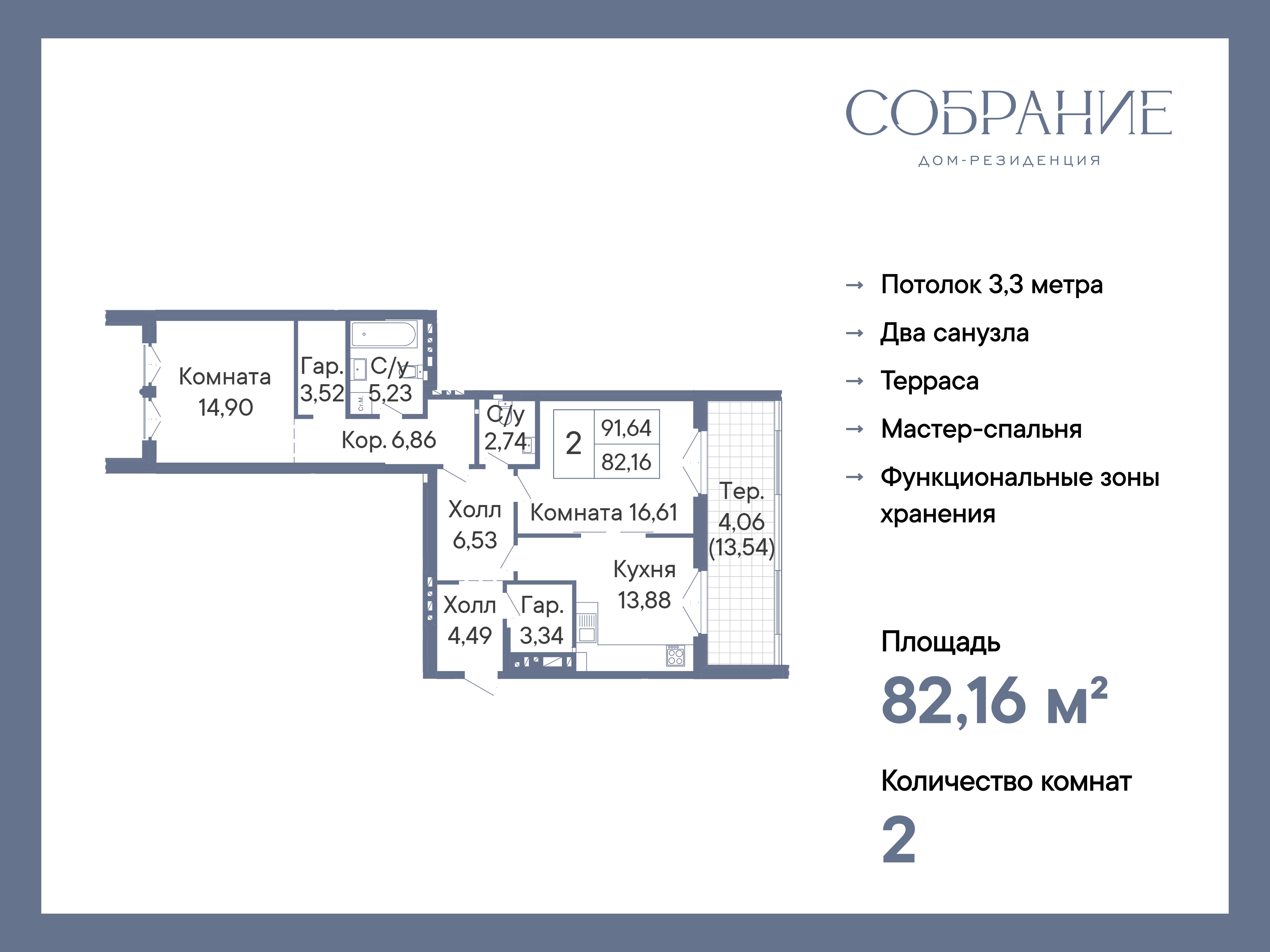 Планировка 2-комн. в ЖК «Собрание»