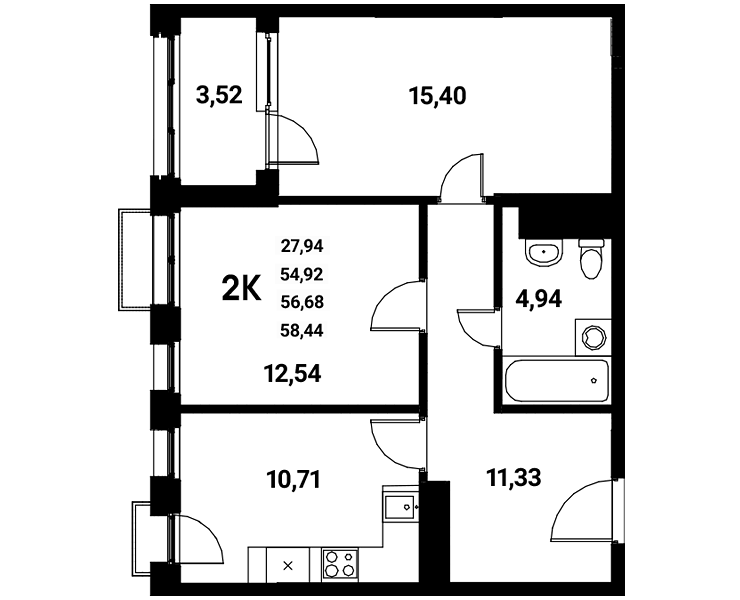 Планировка 2-комн. в ЖК «Z-town»