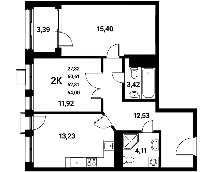 Планировка 2-комн. в ЖК «Z-town»