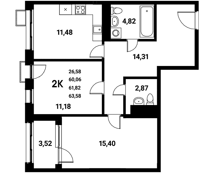 Планировка 2-комн. в ЖК «Z-town»