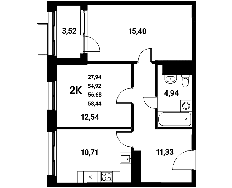 Планировка 2-комн. в ЖК «Z-town»