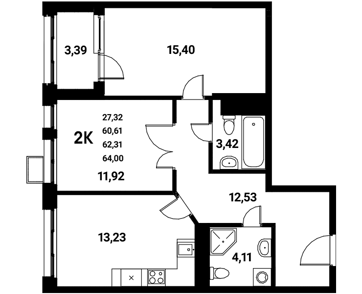 Планировка 2-комн. в ЖК «Z-town»