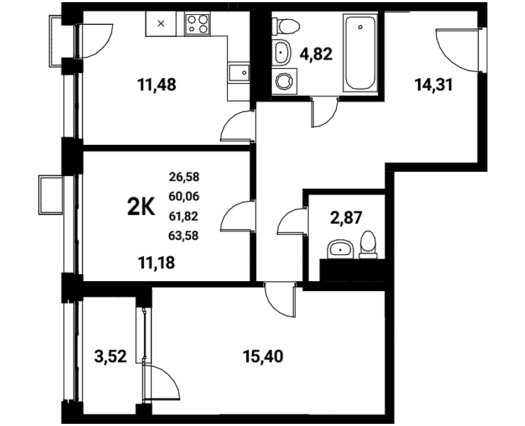 Планировка 2-комн. в ЖК «Z-town»