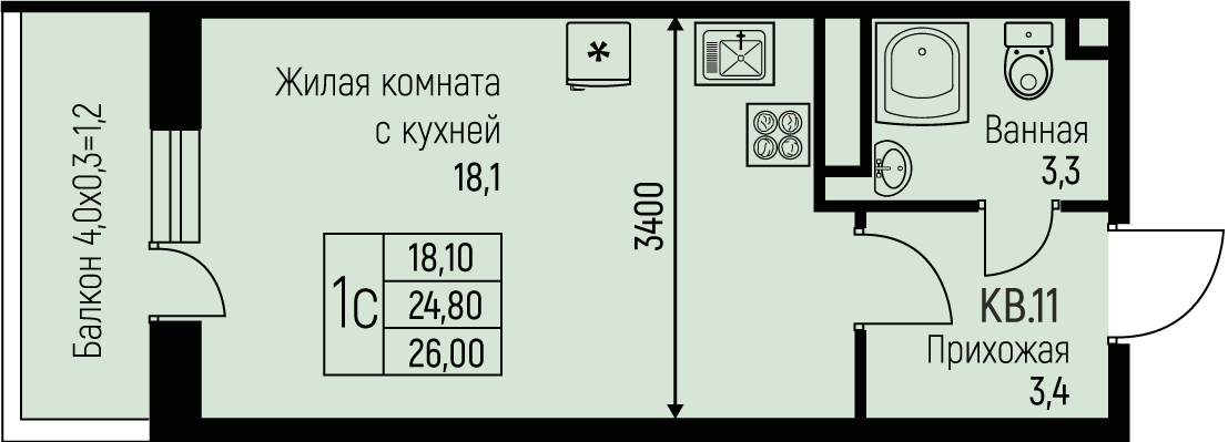 Планировка Студия в ЖК «Nova Vita»