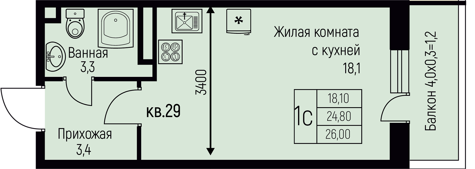 Планировка Студия в ЖК «Nova Vita»
