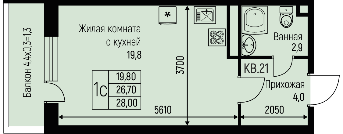 Планировка Студия в ЖК «Nova Vita»
