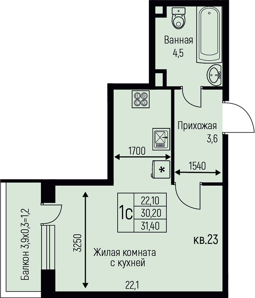 Планировка Студия в ЖК «Nova Vita»