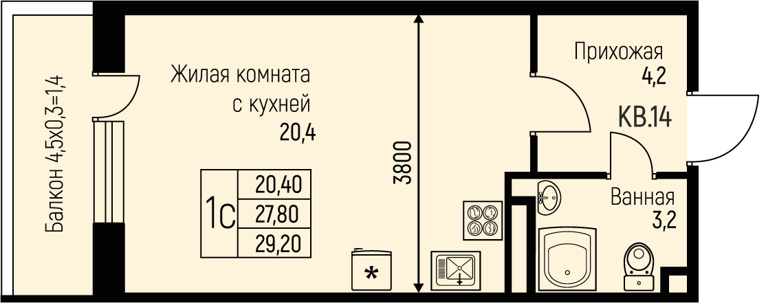 Планировка Студия в ЖК «Nova Vita»