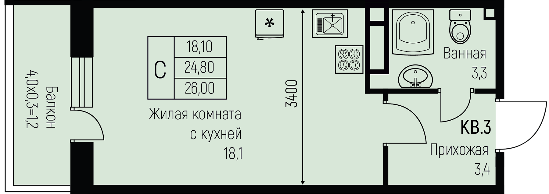 Планировка Студия в ЖК «Nova Vita»