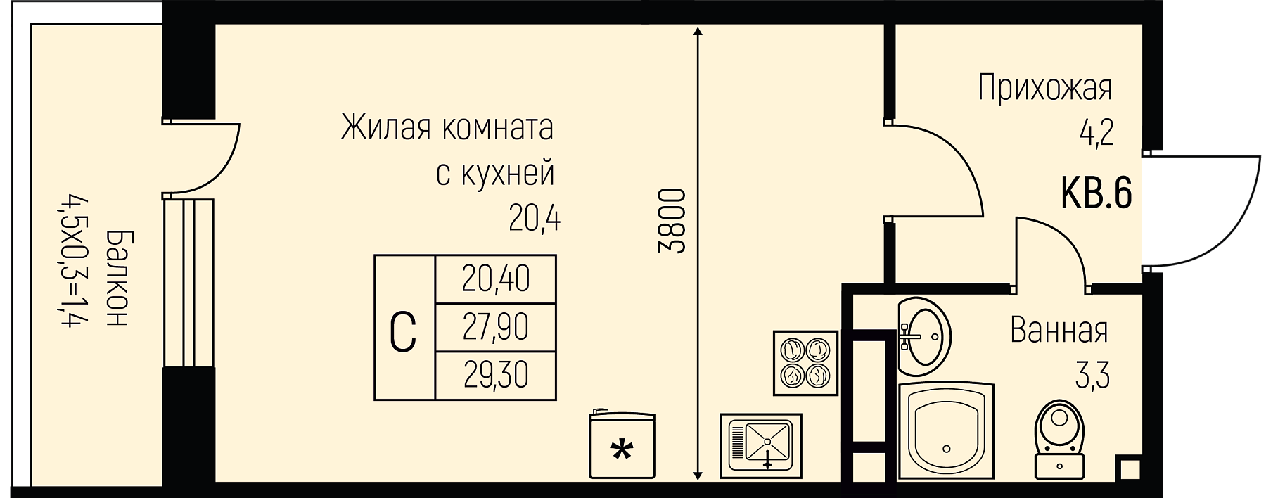 Планировка Студия в ЖК «Nova Vita»