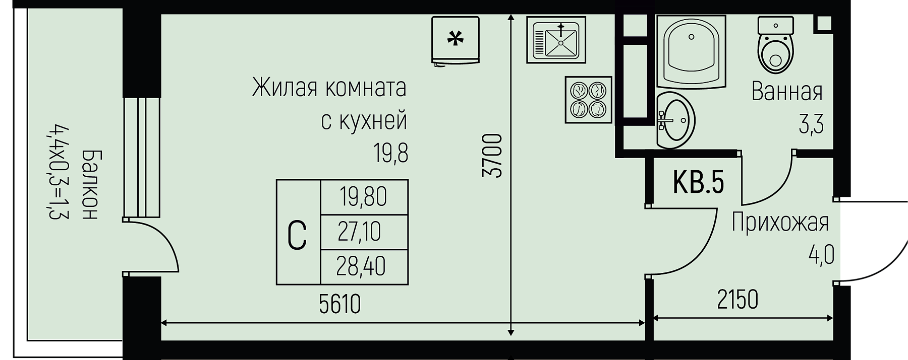 Планировка Студия в ЖК «Nova Vita»